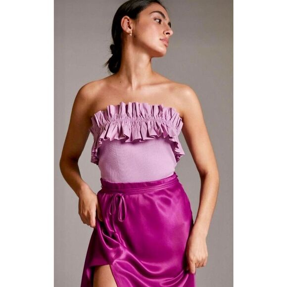 Anthropologie Maeve Poplin Ruffle Top strapless size S Lavender Purple - Picture 1 of 9